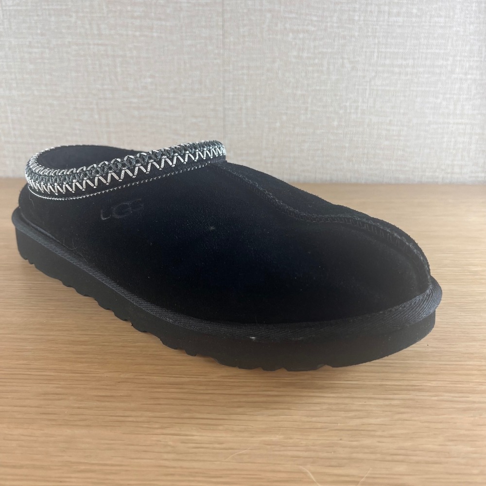 UGG Tasman Men 10 Black Suede Slip On Clogs Slippers Silver Stitch Casual Shoe